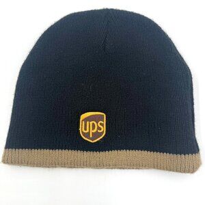 Black Knit UPS Beanie Hat With Brown Trim & Embroidered Logo by AMC
